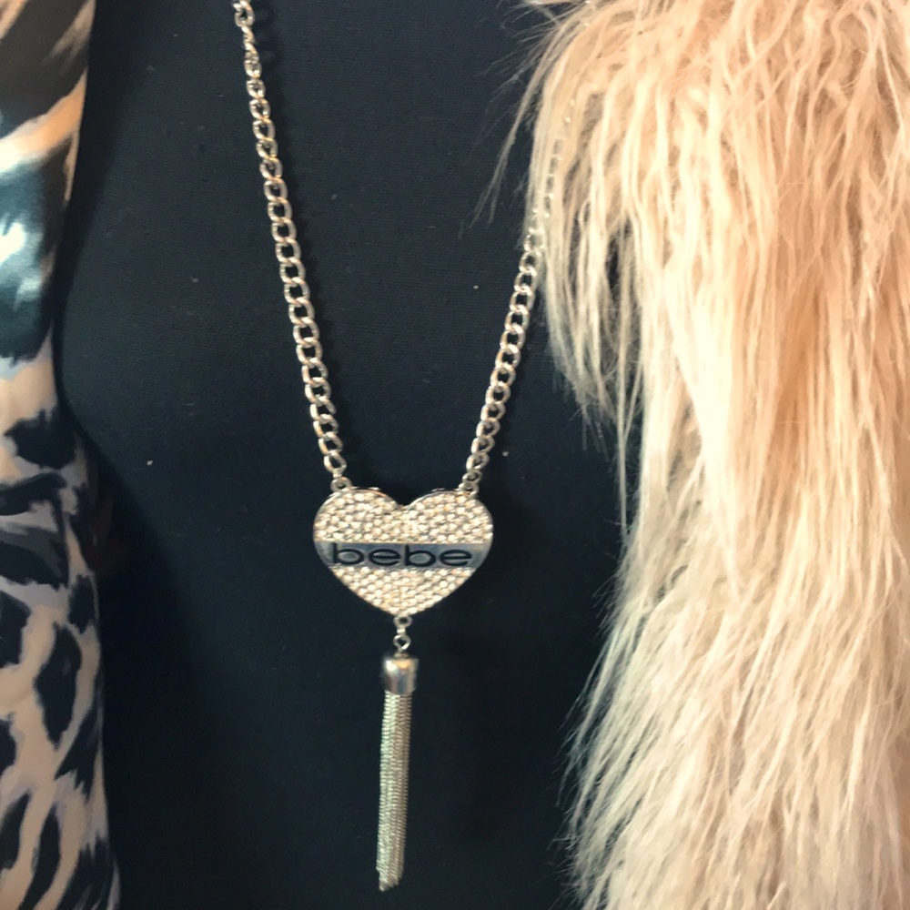 bebe silver long necklace